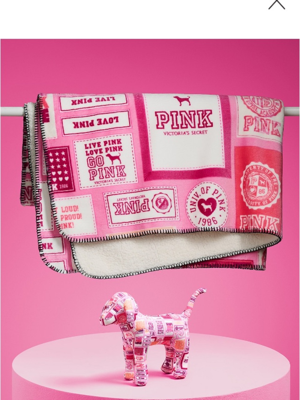 PINK Victoria's Secret Patchwork Logo Sherpa Throw - Hot Pink & Light Pink dog